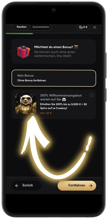 Golden Panda Einzahlung und Bonuswahl